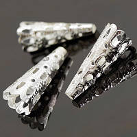 Конус шапочки для намистин, метал, колір: срібло, розмір: 9х22мм, отвір 3 мм, БА0000743 (50 шт)