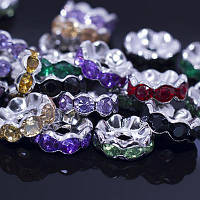 Роздільники для намистин 8х3,8 мм 25 шт. метал — колір — срібло — кольорові стрази