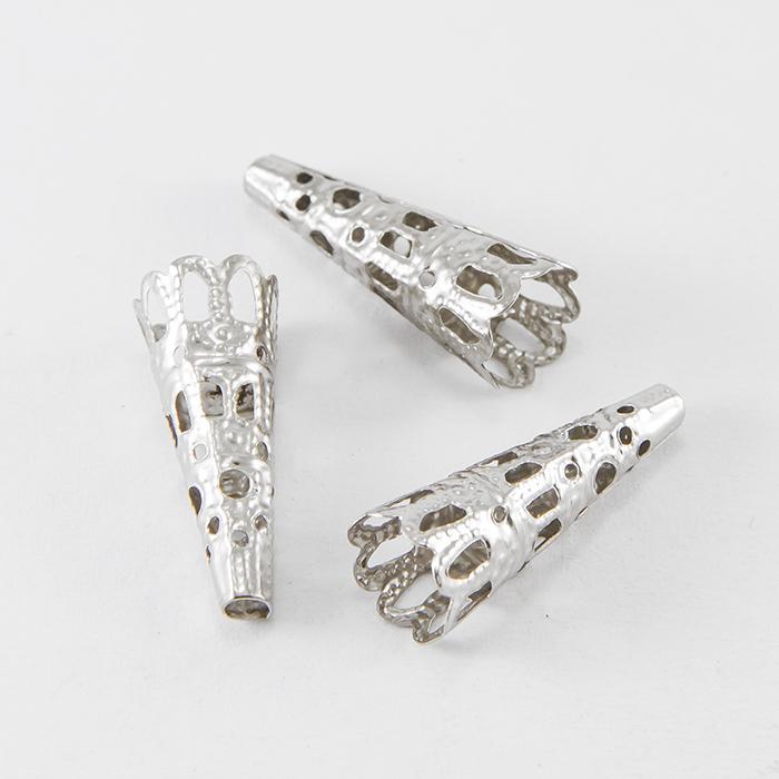 Конус шапочки для намистин, метал, колір: платина, розмір: 9х22мм, отвір 3 мм, УТ0010099 (50 шт.), фото 1