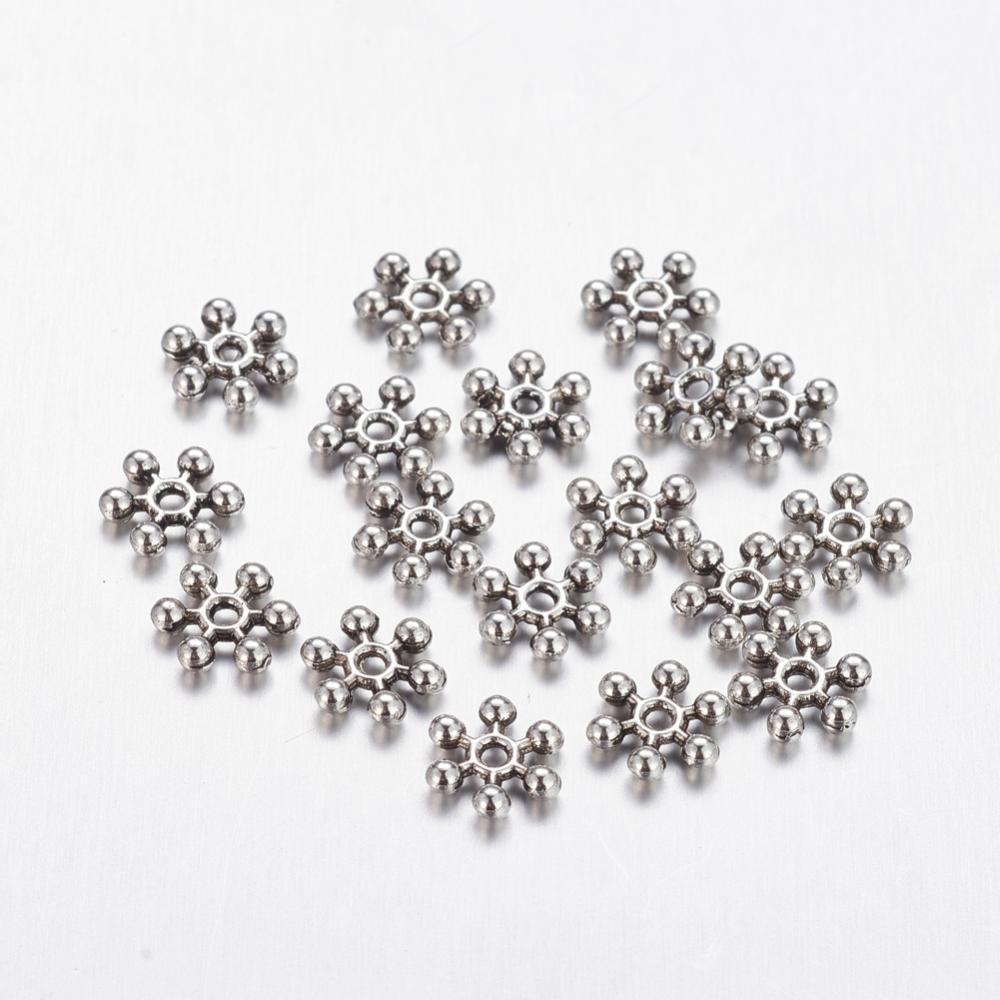 Бусини-роздільники сніжинки 50 шт. металеві кольори античне срібло 8,5х2,5 мм УТ10012773