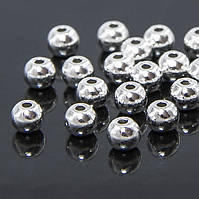 Бусини-роздільники, круглі, металеві, колір срібло, 6х5 мм, УТ 10007612 (50 шт.)