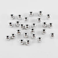 Бусини-роздільники, круглі, металеві, колір античне срібло, 6х5 мм, УТ 10006792 (50 шт.)