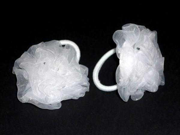 Бант на гумці 2 шт. білий органза паєтки діаметр 6 см 11_14_100, фото 1