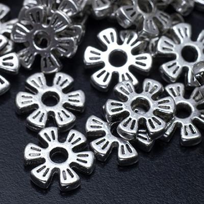 Бусини-роздільники, квітка, металеві, колір античне срібло, 8х2мм, 50 шт. УТ 0019175