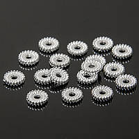 Бусини-роздільники, круглі, плоскі, металеві, колір срібло, 7х2 мм, УТ1007618, (30 шт.)