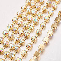Ланцюг зі стразами 2 мм/1,1 м латунь колір золото, стрази білі АВ УТ100015218