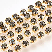 Ланцюг зі стразами, латунь, колір золото, стрази сірі, ланки 3 мм, довжина — 1,5 м УТ10015224