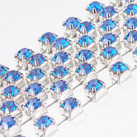 Ланцюг зі стразами, латунь, колір срібло, стрази сині, ланка 3 мм, довжина — 1,5 м УТ10015225
