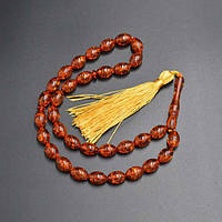 Чітки синтетичний бурштин, колір темно-жовтогарячий, розмір намистини 8х14 мм