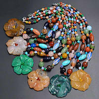 Буси з кулоном, натуральний камінь мікс, довжина бус 46 см