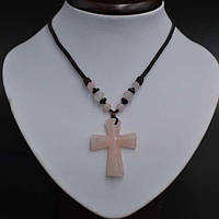 Кулон рожевий кварц, довжина шнура 67 см