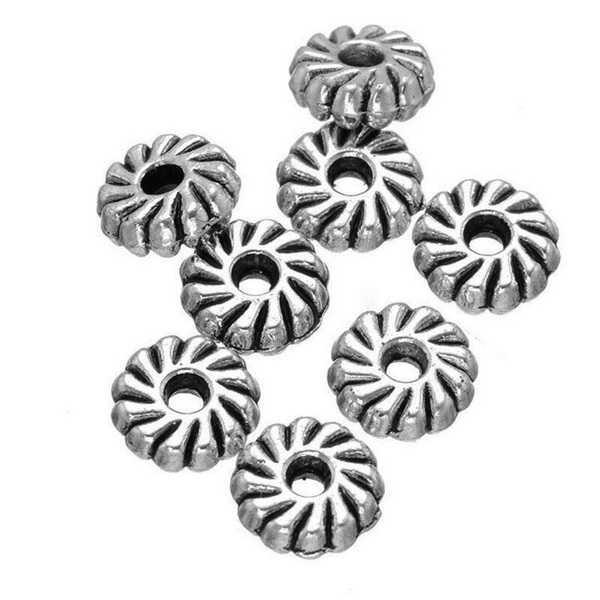 Бусини-розділювачі квітка, металеві, колір-античне срібло, розмір 7х2,5 мм, 50 шт.