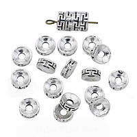 Бусини-розділювачі металеві, колір-античне срібло, розмір 8х2,5 мм, 46 шт.