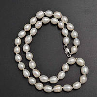 Буси з білих річкових перлів, намистина 10х8 мм, довжина 45 см