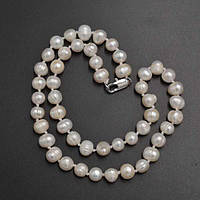 Буси з білих річкових перлів, намистина 8-7 мм, довжина 44 см