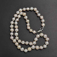 Буси з білих річкових перлів, намистина 8 мм, довжина 45 см