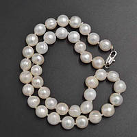 Буси з білих річкових перлів, намистина 10 мм, довжина 44 см