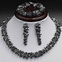 Кольє цирконій 16 мм 45 см срібною застібкою колір чорний