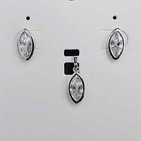 Набір Xuping сережки-пусети та кулон із родієвим покриттям, вставки циркій, розмір сережки 12х6 мм, кулон 19х7