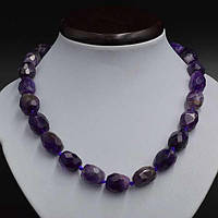 Буси аметист, намистини неправильної форми, гранні, довжина бус 47 см