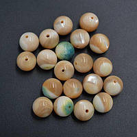 Бусини Перламутр Морський 18 шт 10 мм Круглі Бежеві із зеленим