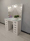 Стіл візажиста для макіяжу, стільниця-вітрина, дзеркало без рами, білого кольору., фото 2