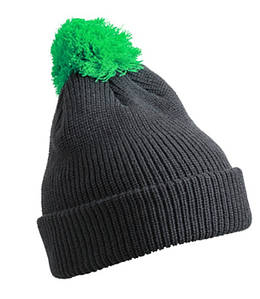 Шапка з помпоном MGFG Темно-сірий/Яскраво-зелений