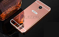 Чехол зеркальный, рамка алюминий, зеркало акрил для Meizu M5s цвет розовый
