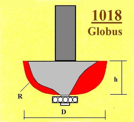 Фреза ГЛОБУС кромочна радіусна з підшипником. Серія 1018.    D25 h11 R6 d8, фото 2