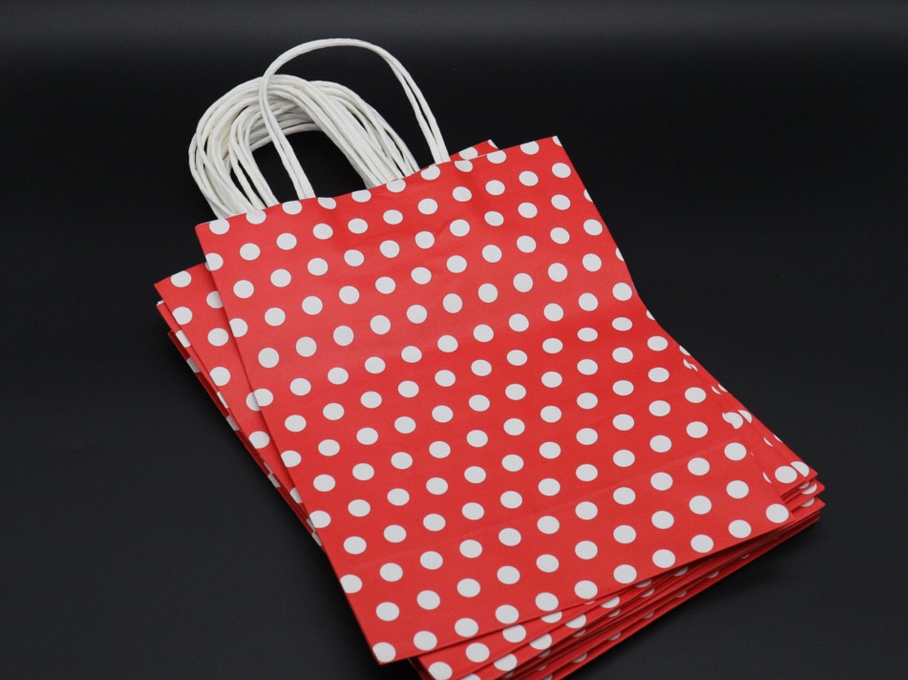 Крафт-пакети в горошок для упаковки з крученими ручками колір червоний. 21х27х11см, фото 1