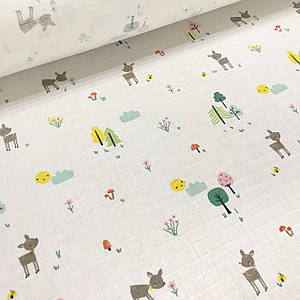 Тканина муслін Двошарова бембі з колобком у лісі на білому (шир. 1,6 м)