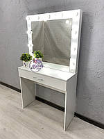 Стіл для макіяжу з центральним ящиком і дзеркалом, стіл для візажиста, туалетний столик.