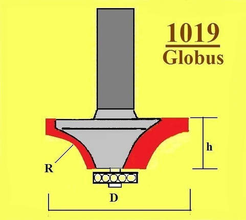 Фреза ГЛОБУС кромочна радіусна з підшипником. Серія 1019.    D22 h10 R5 d8, фото 2