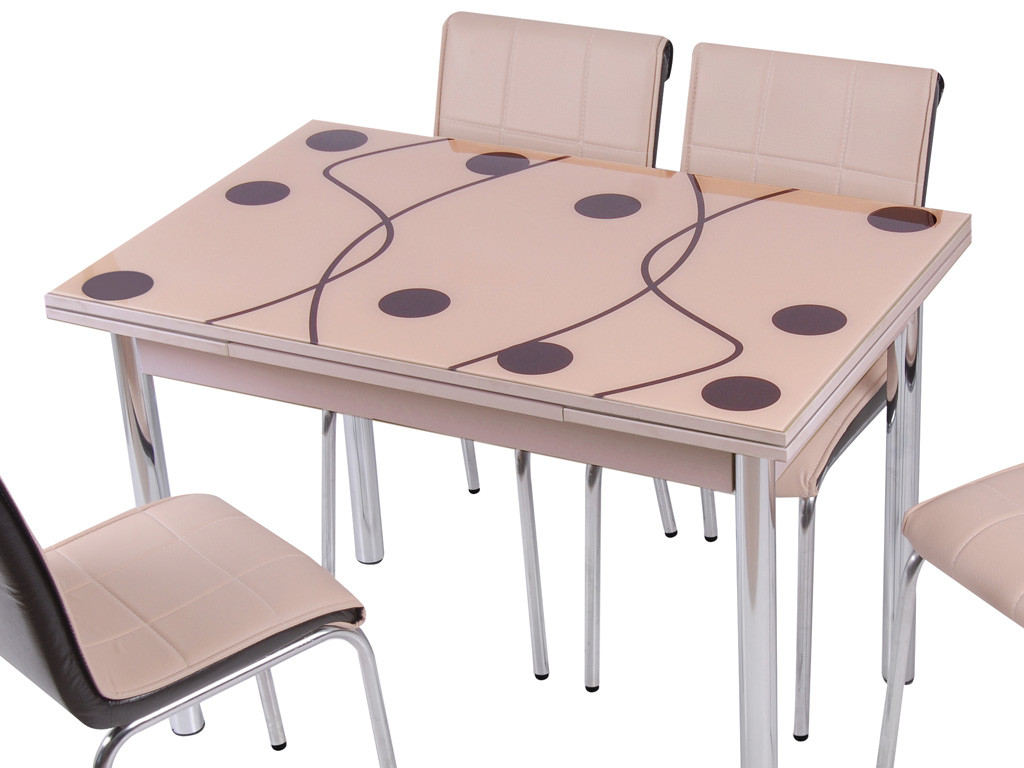 Кухонний комплект: стіл розсувний обідній 1008 CAPPUCINO 193, кухонний стіл і 4 стільці. Обідній комплект