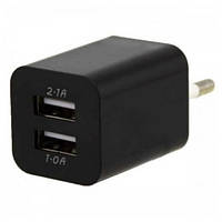 Зарядний пристрій USB адаптер чорний 2usb 2,1A кубик