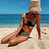 Роздільний Купальник жіночий спортивний з високою талією "Листя", розмір L (чорний), фото 2