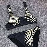Роздільний Купальник жіночий спортивний з високою талією "Листя", розмір L (чорний), фото 6