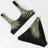 Роздільний Купальник жіночий спортивний з високою талією "Листя", розмір L (чорний), фото 7