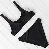 Роздільний Купальник жіночий спортивний з високою талією "Листя", розмір L (чорний), фото 8
