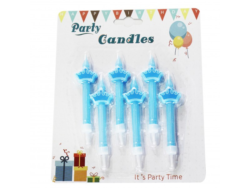 Набір свічок "корона" ( 6шт) блакитна "ргіпсе" маленький принц для прикраси торта