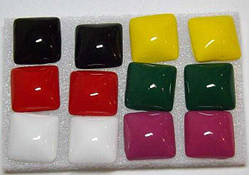 Сережки Пуссети Квадрат 17 мм 6 пар Акрил Жовтий Чорний Червоний Зелений