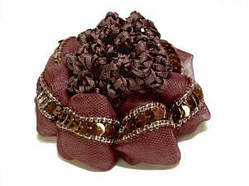 Гумка сіточка для волосся 11 см паєтки коричневий