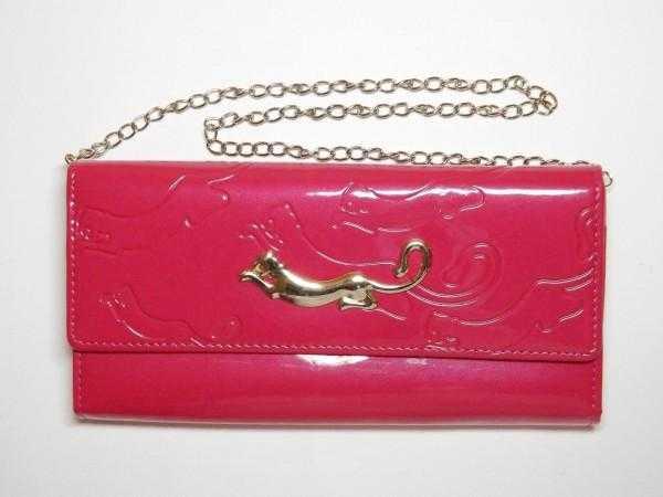 Гаманець сумочка жіночий пантера 18,5х9,3 см на ланцюжку екошкіра малиновий лак, фото 1