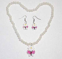 Набір дитячий метелик намиста з кулоном і сережки, білий