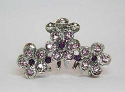 Краб для волосся металевий, бузкові стрази