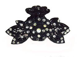 Краб для волосся металевий, чорний, стрази білі та хамеліон, розмір 8х4 см