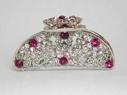 Краб для волосся 76х34 мм метал рожеві стрази