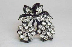 Краб для волосся металевий із білими стразами, 3,1х3,1 см