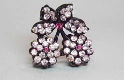 Краб для волосся металевий із рожевими стразами, 3,1х3,1 см