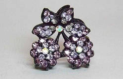 Краб для волосся металевий із бузковими стразами, 3,1х3,1 см